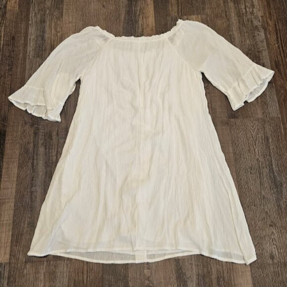 Naif Dress Women Medium White Button Up Prairie Half Flutter Sleeve Ruffle New - Picture 6 of 8